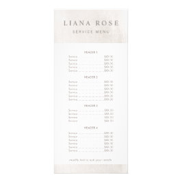 シックなホワイトマーブルサロンとスパ価格リストメニュー ラックカード