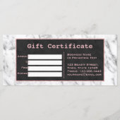 シックなホワイトマーブルバラ金ゴールドギフト証明書 (裏面)