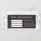 シックなホワイトマーブルバラ金ゴールドギフト証明書 (裏面)