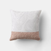 シックなホワイトマーブルピンクフェイクバラ金ゴールドグリッター クッション (裏面)