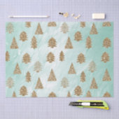 シックなホワイトミント金ゴールドグリッタークリスマスツリー 薄葉紙 (クラフト)