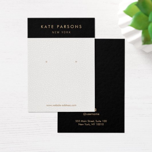 シックなホワイトレザーイヤリングジュエリーディスプレイカード (デスク)