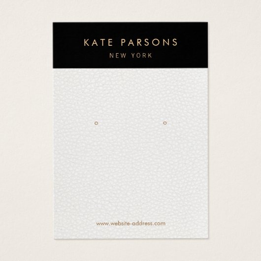 シックなホワイトレザーイヤリングジュエリーディスプレイカード (正面)