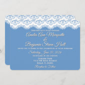 シックなホワイトレースと埃っぽいブルー結婚ズ 招待状 (正面/裏面)