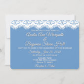 シックなホワイトレースと埃っぽいブルー結婚ズ 招待状 (正面)