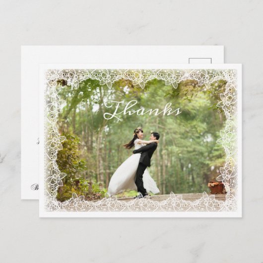 シックなホワイトレース結婚トリミングの感謝してい写真 ポストカード (正面/裏面)