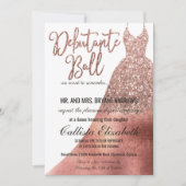 シックなホワイトローズ金ゴールドグリッタードレスデブタンテダンス 招待状 (正面)