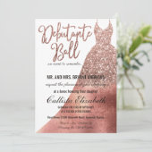 シックなホワイトローズ金ゴールドグリッタードレスデブタンテダンス 招待状 (スタンド正面)