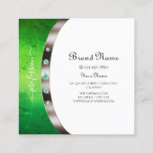 シックなホワイトローズ金ゴールドグリーンマーブルジュエルズモノグラム スクエア名刺 (裏面)