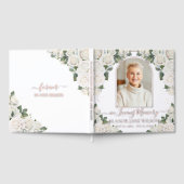 シックなホワイトローゼメモリアル葬儀バラ金ゴールド写真 ゲストブック (全面)