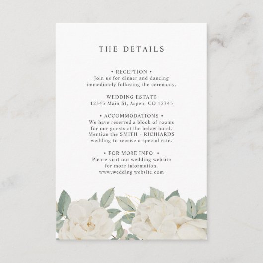 シックなホワイトロ結婚ーズゲスト詳細 エンクロージャーカード (正面)