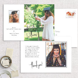 シックなホワイト署名の卒業発表 招待状