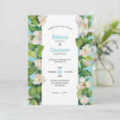 シックなホワイト花模様グリーン離れ結婚式招待状 招待状 (スタンド正面)