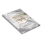 シックなホワイト金ゴールドグリッターアゲートモノグラムスクリプト名 ノートブック (右側)