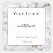 シックなホワイト金ゴールドグレー大理石キャンドル製品ラベル スクエアシール (正面)