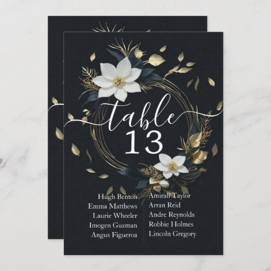シックなホワイト金ゴールドフローラ結婚リースのテーブル番号 (正面/裏面)