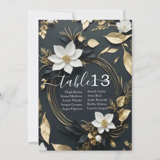 シックなホワイト金ゴールドフローラ結婚リースのテーブル番号 (正面)