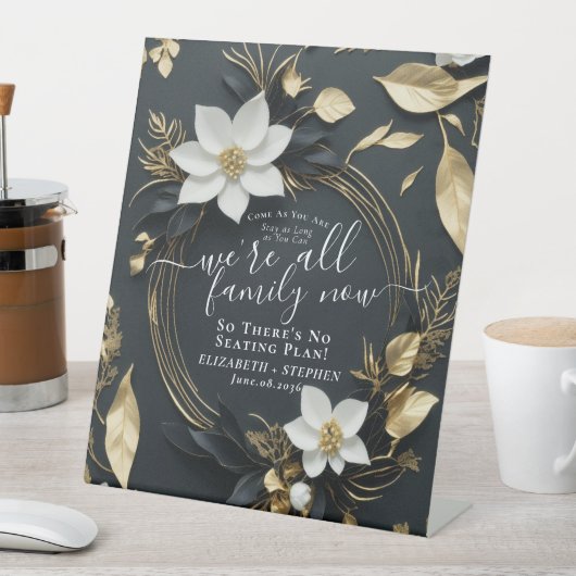 シックなホワイト金ゴールドフローラ結婚リースシーティングサイン 台座サイン (インサイチュ)