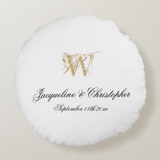 シックなホワイト金ゴールドモノグラム新結婚婚の形見 ラウンドクッション (裏面)
