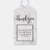 シックなホワイト&グレイ結婚マーブルズサンキュー ギフトタグ (裏面)