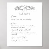 シックなボタニカルクレストシグネチャードリンク結婚のサイン ポスター (正面)