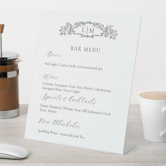 シックなボタニカルクレストシグネチャードリンク結婚のサイン 台座サイン (インサイチュ)