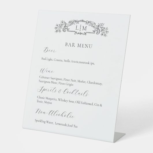 シックなボタニカルクレストシグネチャードリンク結婚のサイン 台座サイン (正面)