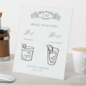 シックなボタニカルクレストシグネチャードリンク結婚のサイン 台座サイン (インサイチュ)