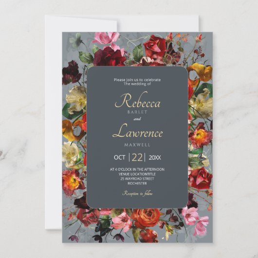 シックなボタニカルグレー結婚式招待状 招待状 (正面)