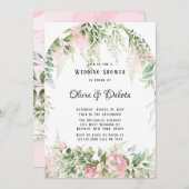 シックなボタニカルピンクウィステリアフローラウェディングシャワー 招待状 (正面/裏面)
