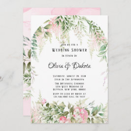 シックなボタニカルピンクウィステリアフローラウェディングシャワー 招待状