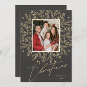 シックなボタニカルフレームフォトとメリークリスマス シーズンカード (正面/裏面)