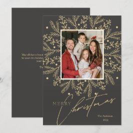 シックなボタニカルフレームフォトとメリークリスマス シーズンカード