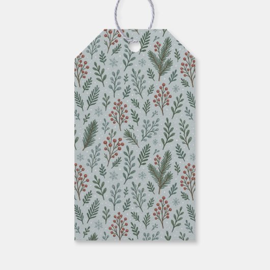シックなボタニカルホリーベリーフローラルパターン ギフトタグ (裏面)