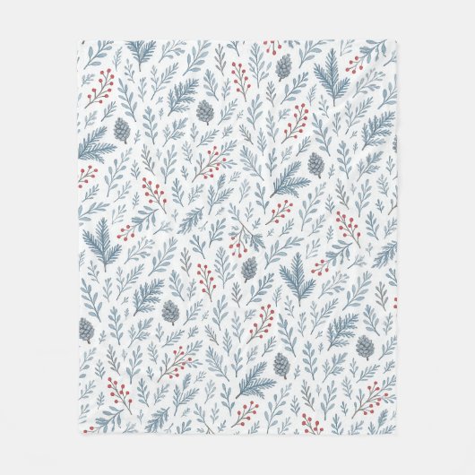 シックなボタニカルホリーベリーフローラルパターン フリースブランケット (正面)