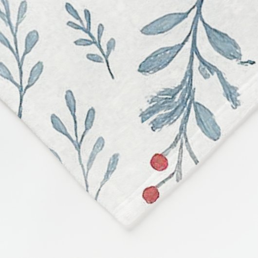 シックなボタニカルホリーベリーフローラルパターン フリースブランケット (角)