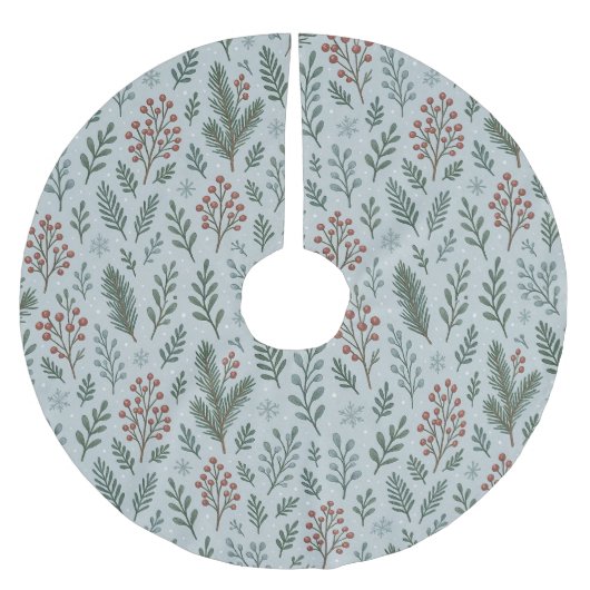 シックなボタニカルホリーベリーフローラルパターン ブラッシュドポリエステルツリースカート (正面)