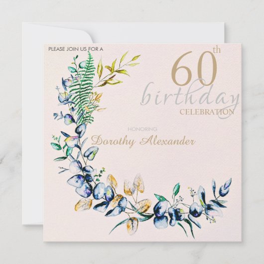 シックなボタニカルリースの誕生日マイルストーン 招待状 (正面)