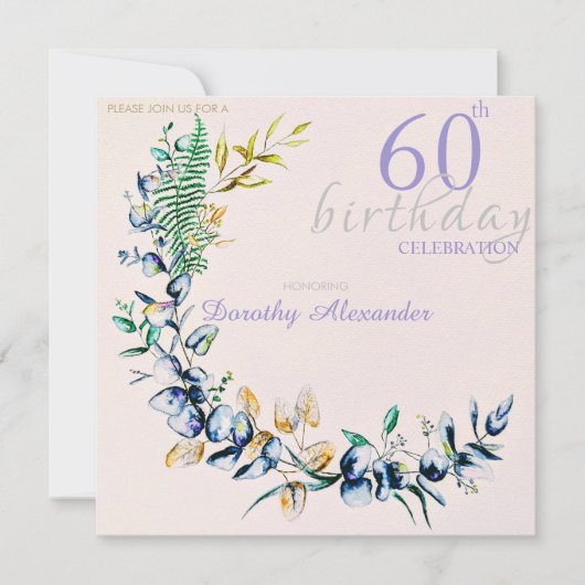 シックなボタニカルリースの誕生日マイルストーン 招待状 (正面)