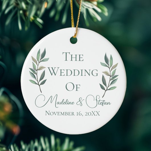 シックなボタニッ結婚クのカップルの写真クリスマス セラミックオーナメント