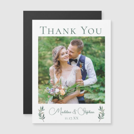 シックなボタニッ結婚クの写真ありがとうマグネットカード (正面/裏面)