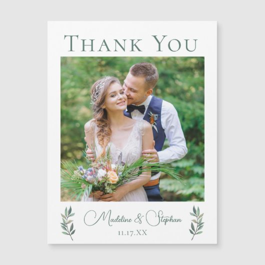 シックなボタニッ結婚クの写真ありがとうマグネットカード (正面)