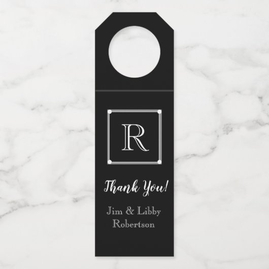 シックなボトルHANGER_THANKモノグラムおよび名前 ボトルネックタグ (正面)