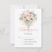 シックなボヘミアン風のピンクの花の最小限の結婚式RSVP 出欠カード (正面)