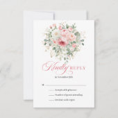 シックなボヘミアン風のピンクの花の金色の結婚式RSVPカード 出欠カード (正面)