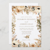 シックなボホの花 |秋結婚花 招待状 (正面/裏面)