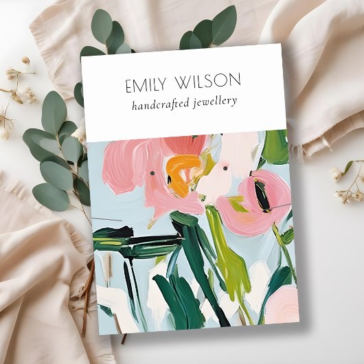 シックなボホカラフル絵を描フローラネックレスイヤリング 名刺