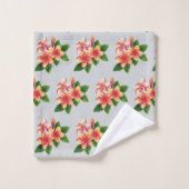 シックなボホトロピカルピンクの花オングレー バスタオルセット (ウォッシュタオル)