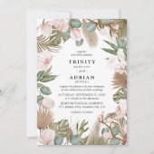 シックなボホピンクラン&ドライ葉結婚ズ 招待状 (正面)