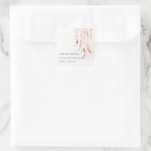 シックなボホフェザードリームキャッチャー水彩アドレス スクエアシール (バッグ)